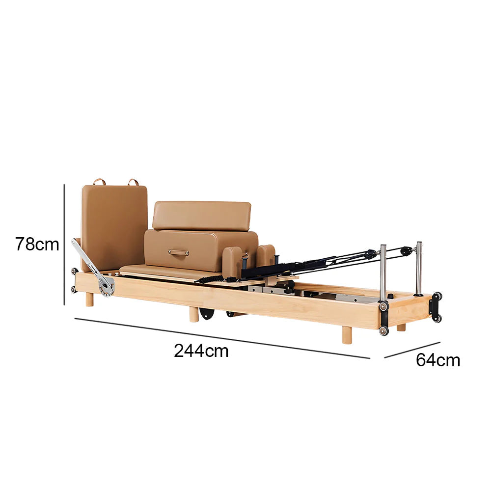 Foldable Pilates Reformer for Home Workouts, Oak Wood Frame, 6 Springs