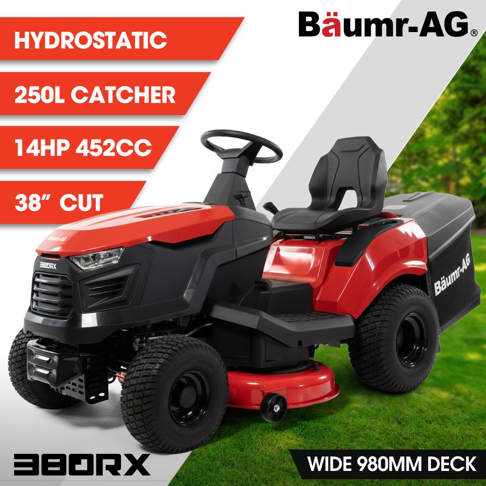 BAUMR-AG 38" Ride On Mower Tractor, Electric Start, 14hp 452cc, Hydrostatic, 100kg Towing, 7 Cut Heights