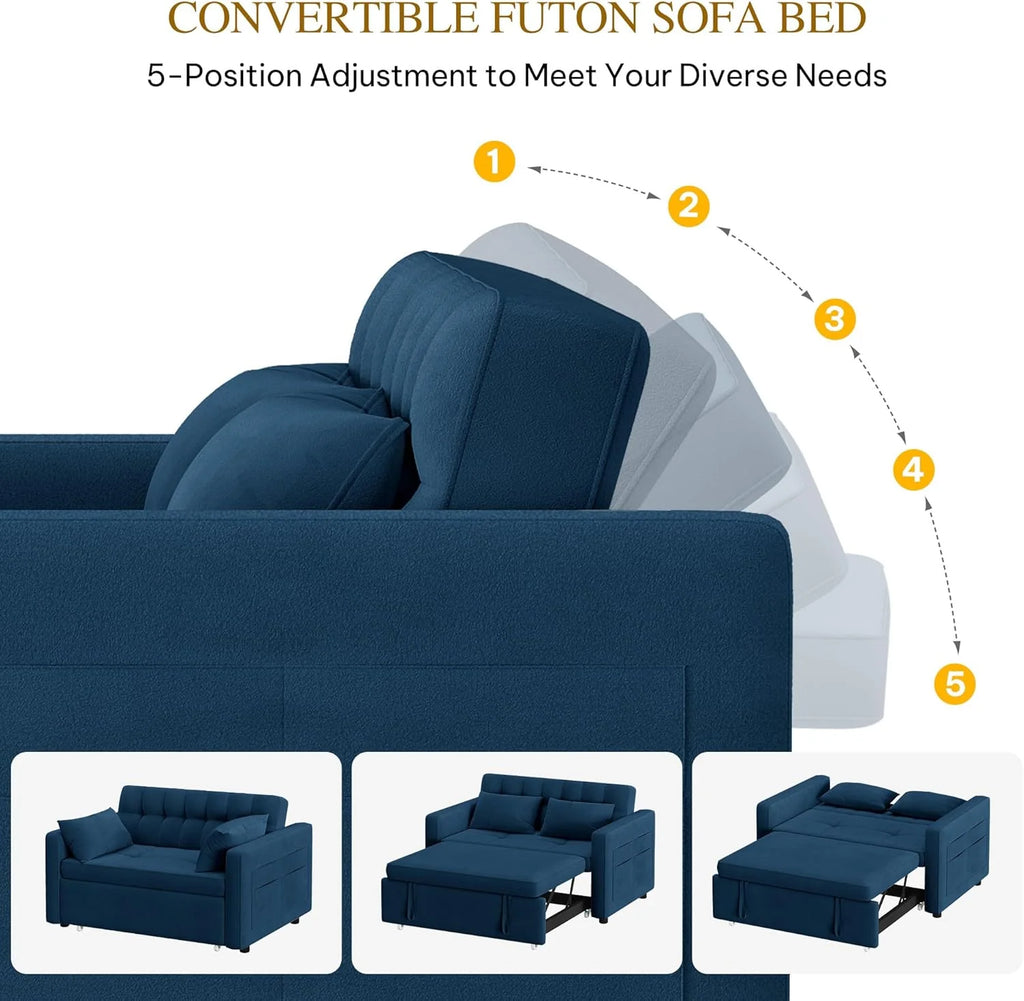 DWVO 3-in-1 Convertible Sofa Bed, 55" Sleeper Sofa with Pull-Out Bed, Cat-Scratch-Proof Fabric Futon Couch with Adjustable Backrest and Side Pocket, Loveseat for Living Room Apartment, Grey