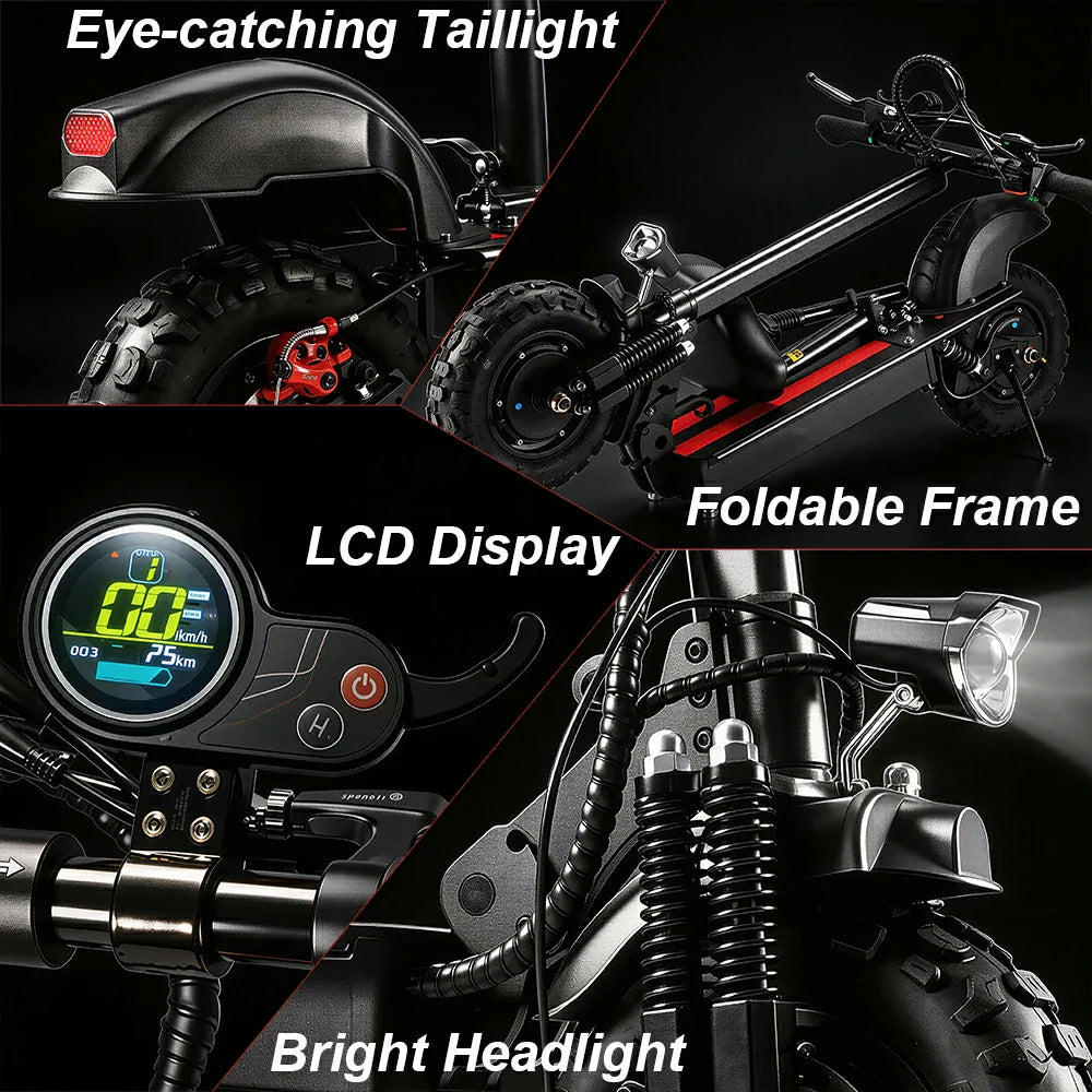 All Terrain Electric Scooter with 2000W Power Motors and 11-Inch Vacuum Tires, 4-mode, Black