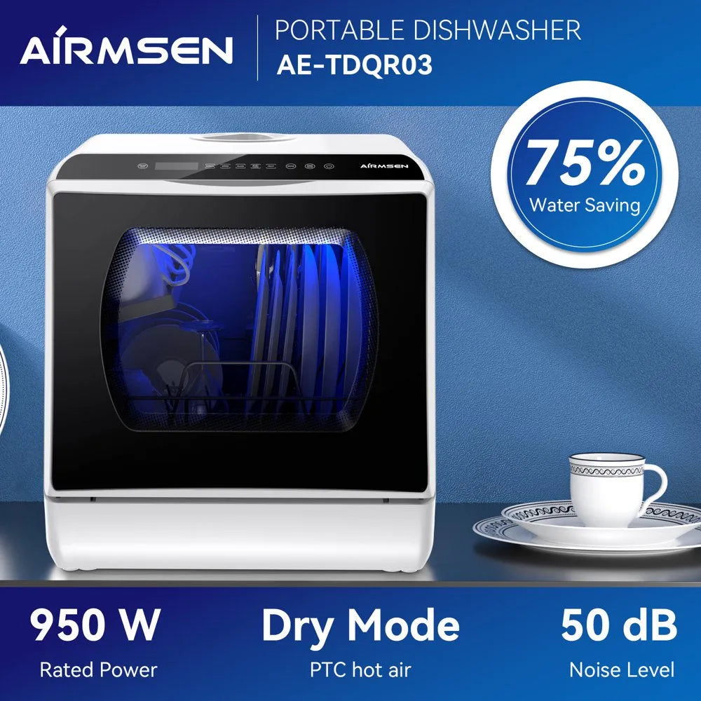 Portable Countertop Dishwasher with 5-Liter Built-In Water Tank and Air-Dry Function, 5 Washing Programs