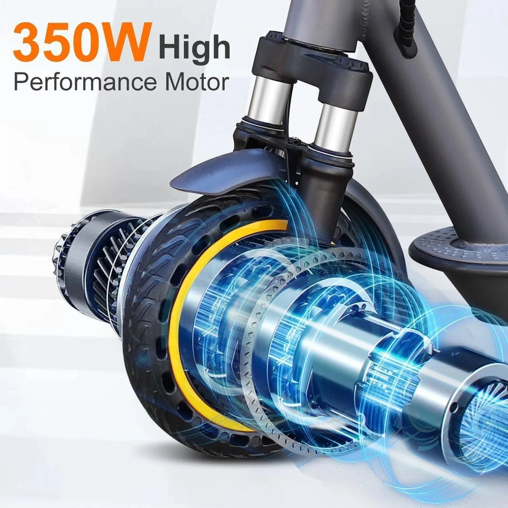 Electric scooter, 350W/500W powerful motor, 8.5"/10" solid rubber tires, 19/22 mph, 28/21/12 mile range, dual brakes