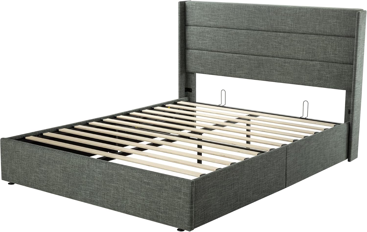 Allewie Queen Size Lift Up Storage Bed, Modern Wingback Headboard, Hydraulic Support, No Box Spring Needed, Light Beige