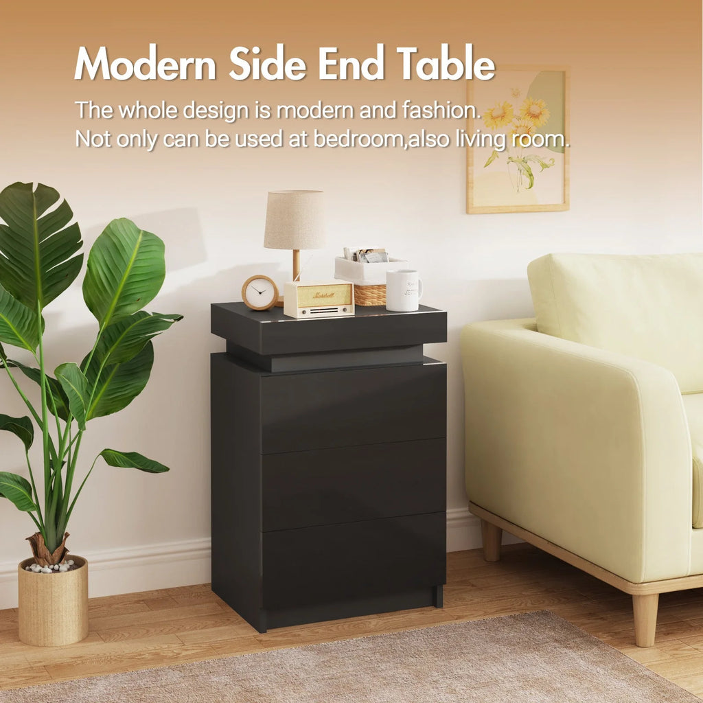 2 Set of Bedside Table 3 Drawers With LED Light