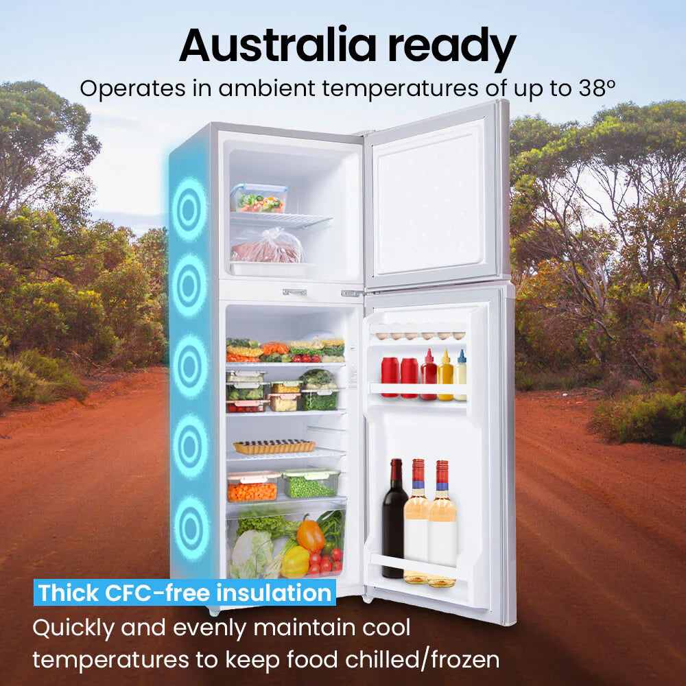 GECKO 142L Upright Portable Fridge / Freezer, 12V/24V/240V for Motorhome and Caravan, Silver