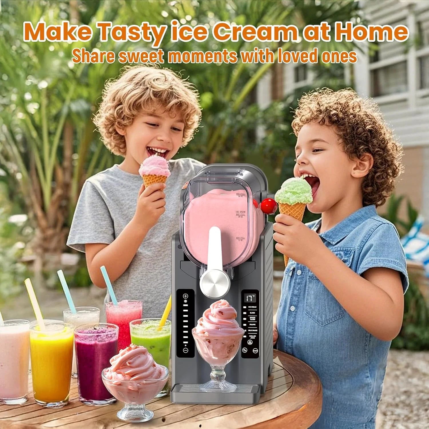 Slushie Machine - Professional Frozen Drink Maker No Ice Needed- Slushy Machine for Home with LED Display - One-Touch Reservation & 6 Pre-set Programs for Frozen Margaritas, Frappés & Ice Cream