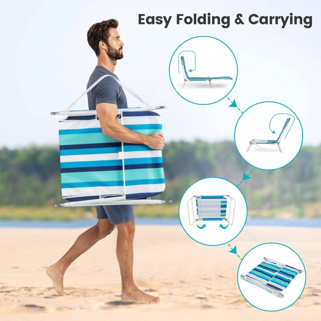 2 Pieces 5-position Outdoor Folding Chaise Lounge with Carry Strap for Patio