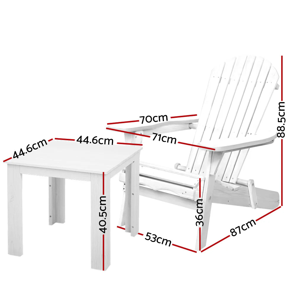 Foldable 3PC White Adirondack Chairs & Table Set by Gardeon