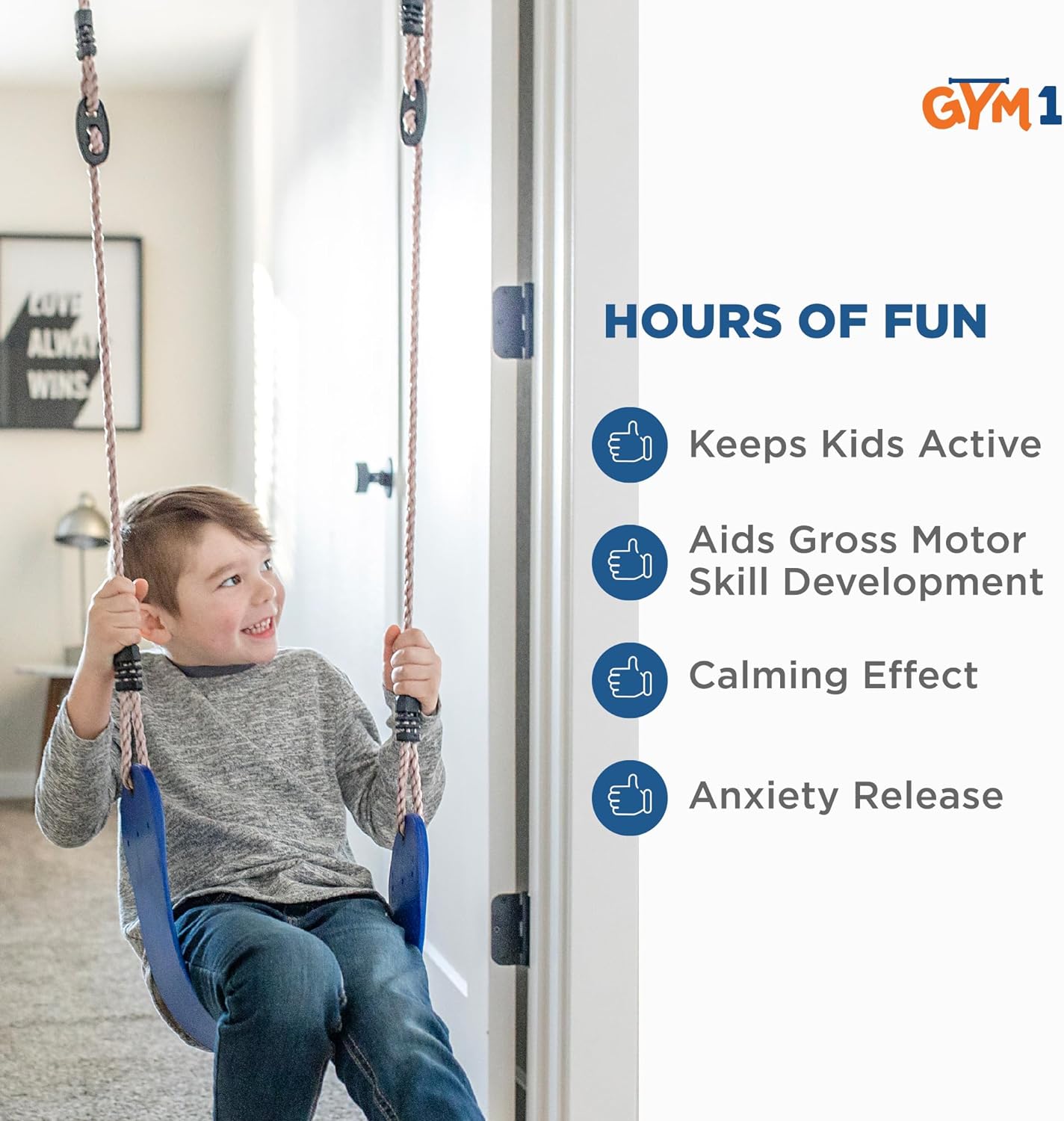 6-Piece Doorway Gym for Kids, includes Door Sensory Swing, Indoor Pull-Up Bar for Adults, Rings, Hanging Trapeze, Ladder & Knotted Rope, Holds Up to 300 Lbs