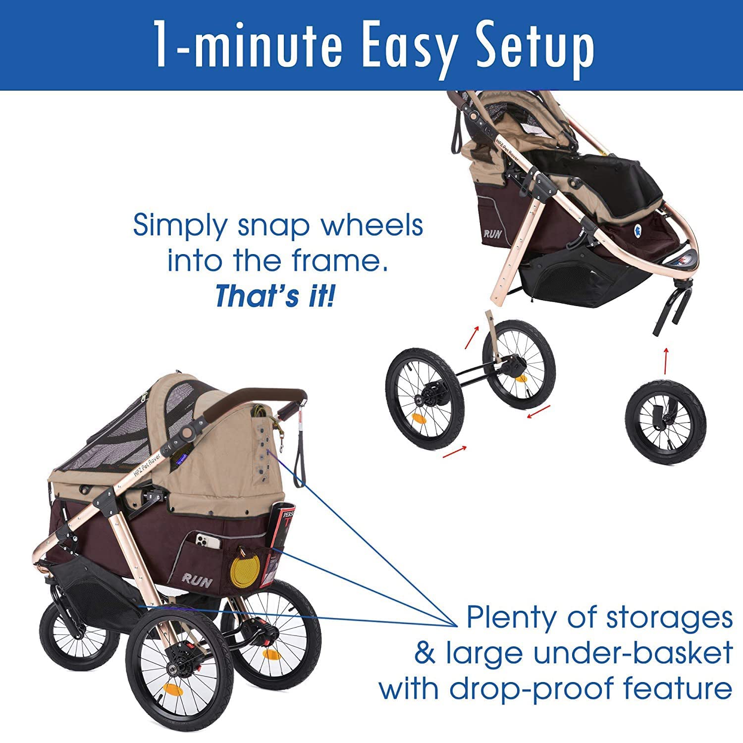 Jogging Sports Stroller with Comfort Rubber Wheels/Zipper-Less Entry/1-Hand Quick Fold/Aluminum Frame for Small/Medium Dogs, Cats and Pets (Green Camo)