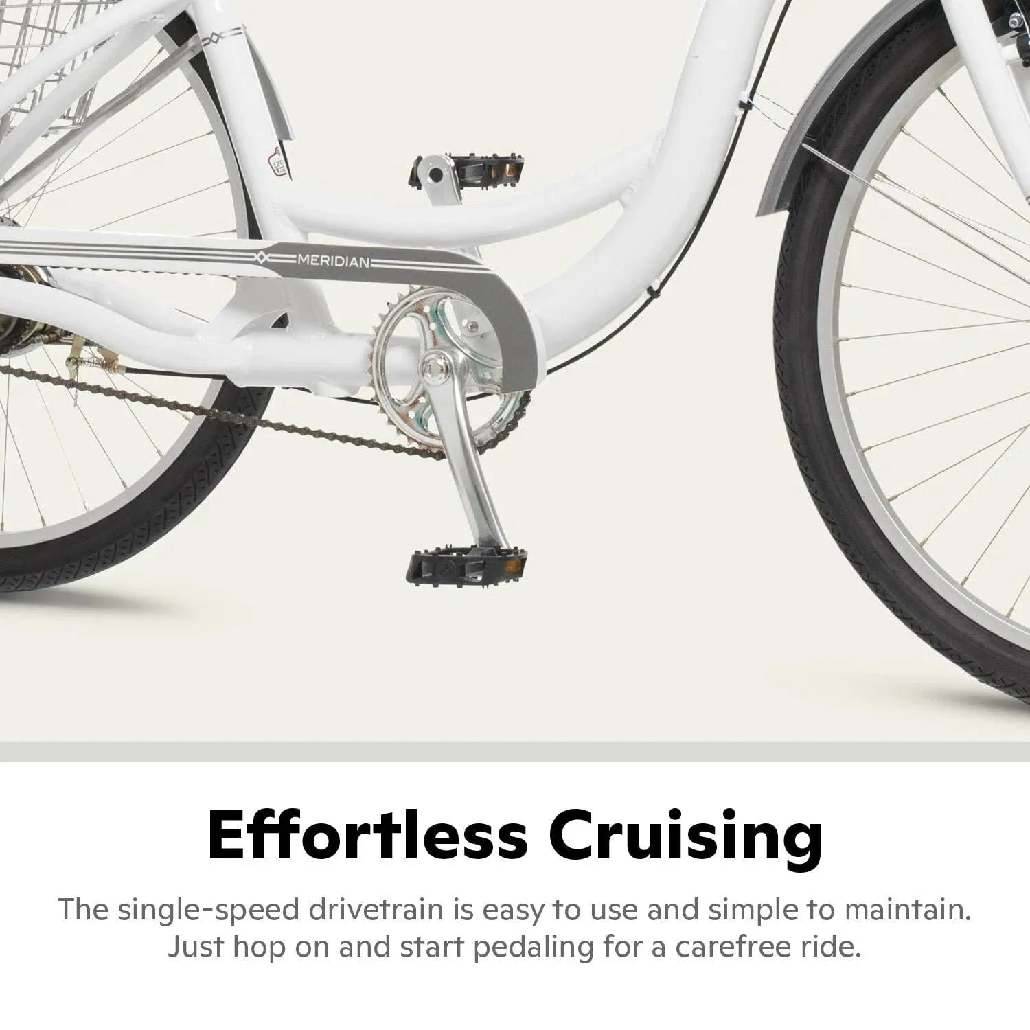2025 Schwinn Meridian Adult Tricycle, Men's and Women's Beach Cruiser, 26-inch Wheels, Low Step-Through, Wide Saddle, Folding Rear Basket.