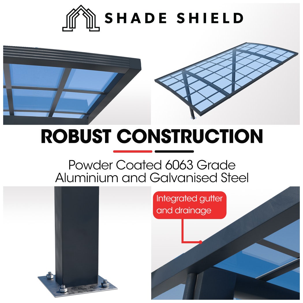 SHADE SHIELD Single Cantilever Carport 3.0m x 5.5m x 2.98m, Aluminium Alloy Frame, Polycarbonate Roof, Shelter for Car or Outdoor Living