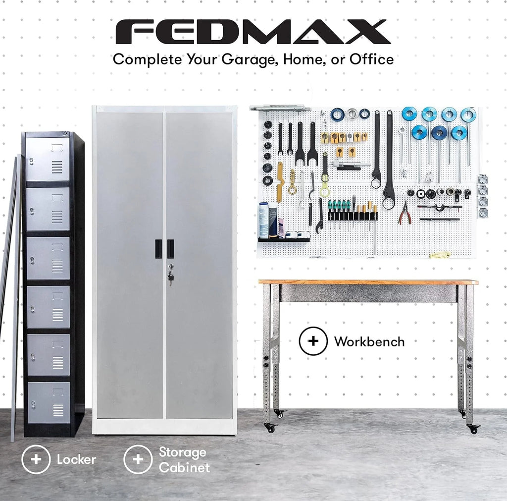 Heavy Duty Metal Garage Locker - 71 "tall large steel multipurpose locker with adjustable shelves and door locks - black and silver