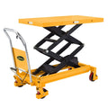 Hydraulic lifting table trolley – load capacity 350 kg, maximum height 130 cm, double scissor lift table with safety device and 4 wheels