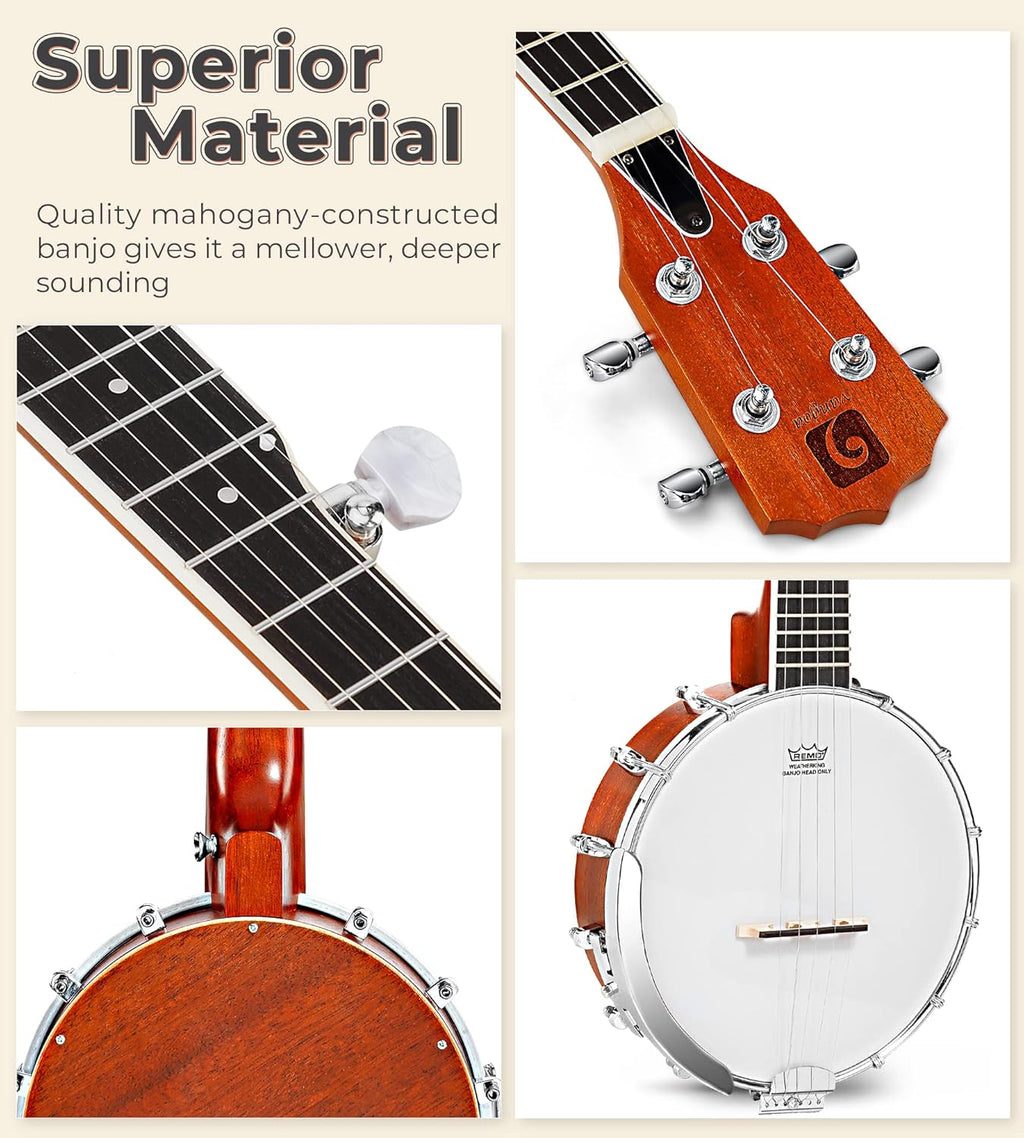 Banjo 5 String Full Size Banjos Set with Resonator, Remo Head, Beginner Banjo Kit with Closed Back, Premium Accessories for Adults, Teenager