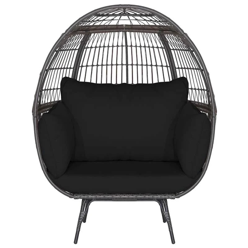Oversized Wicker Egg Chair with 4 Cushions, Steel Frame Basket Chair Indoor Outdoor Patio Lounge Chair