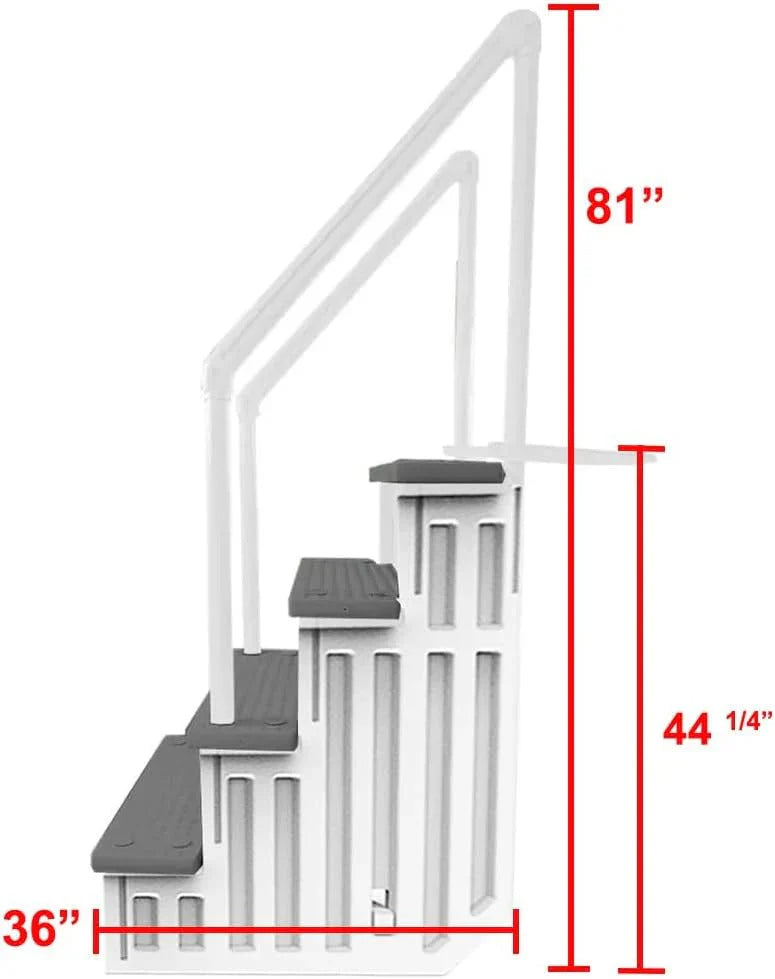 Non-slip entry steps for pools | Grey | For above-ground pools | Can be installed on terraces with a height of 122 to 137 cm | Load capacity up to 136 kg