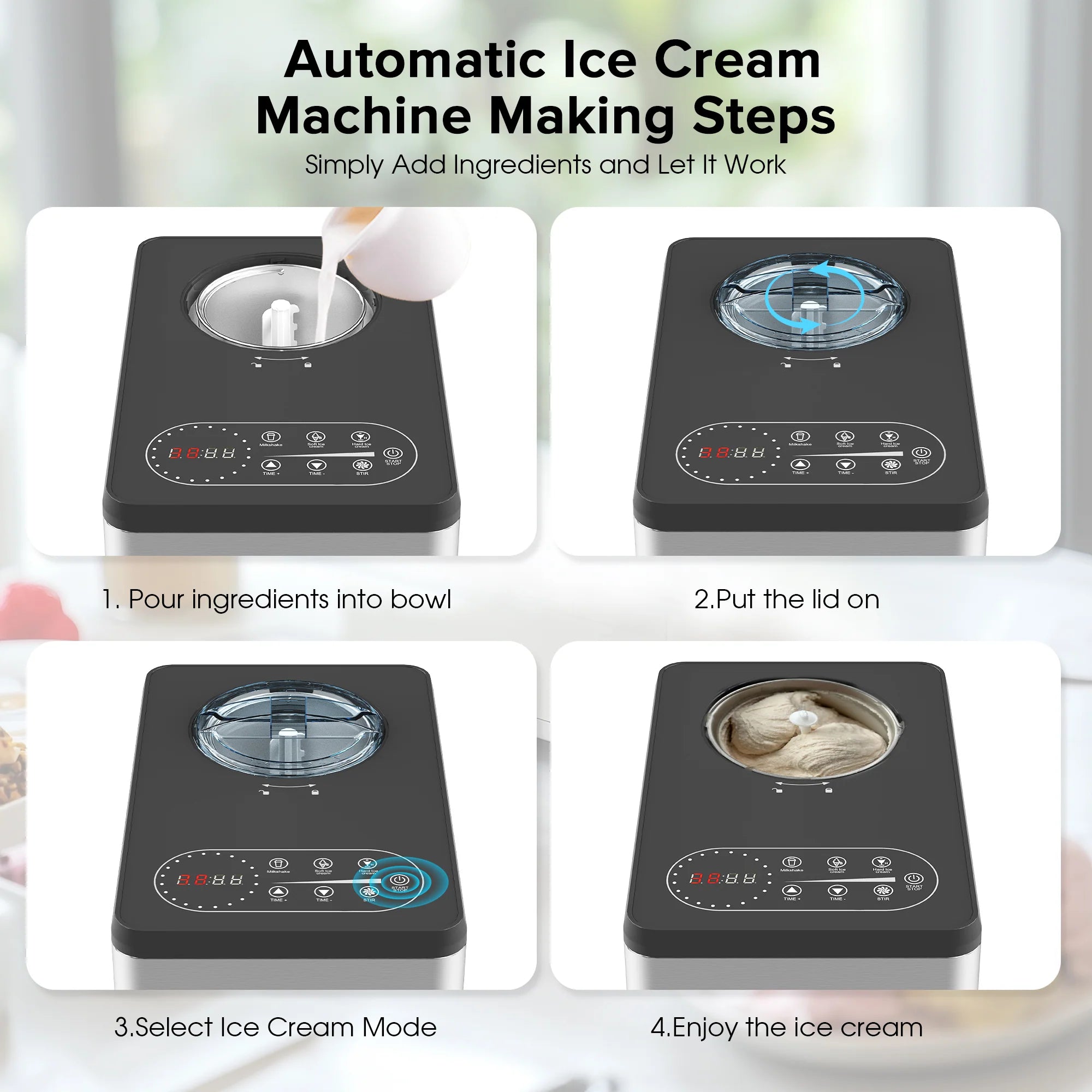 1.5L Ice Cream Maker Machine No Pre-Freezing