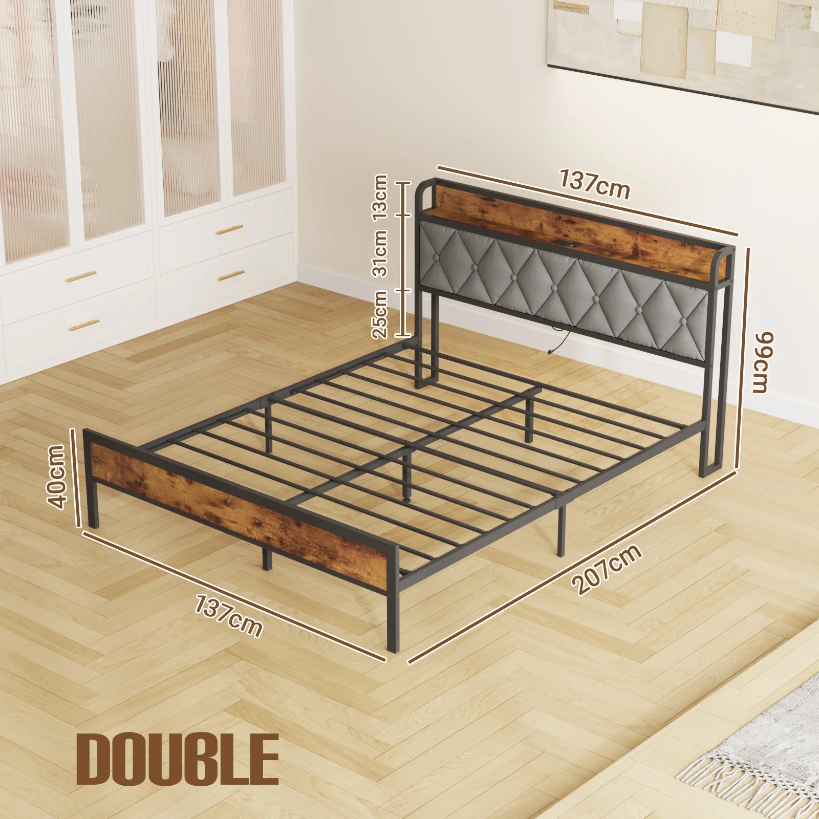 Bed Frame with Charging Station