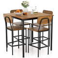 Giantex 5-Piece Dining Bar Table Set, 4 Person Kitchen Breakfast Table Set with Steel Frame , Walnut