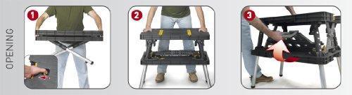 2024 Keter �C 197283 Folding Table Work Bench for Miter Saw Stand, Woodworking Tools and Accessories with Included 12 Inch Wood Clamps �C Easy Garage Storage Black/Yellow