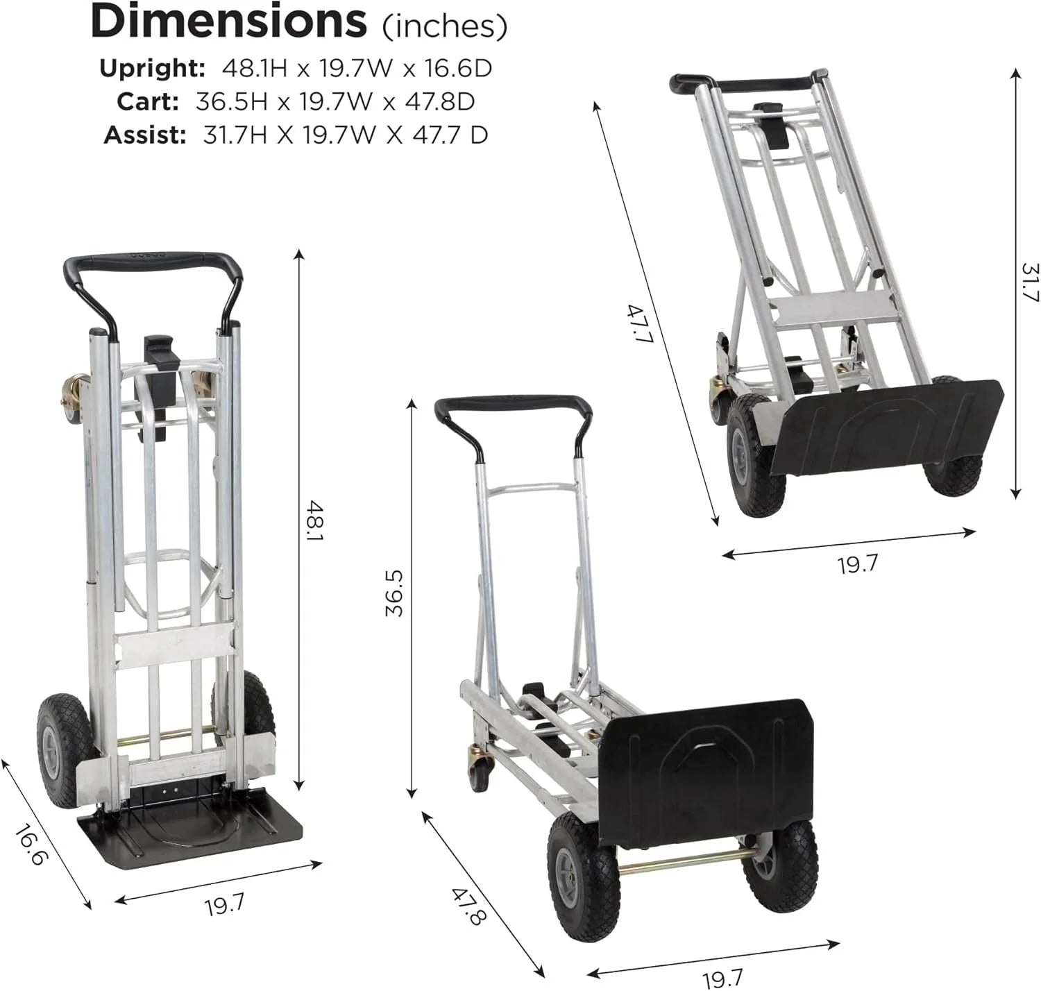 4-in-1 folding hand truck with puncture-proof wheels