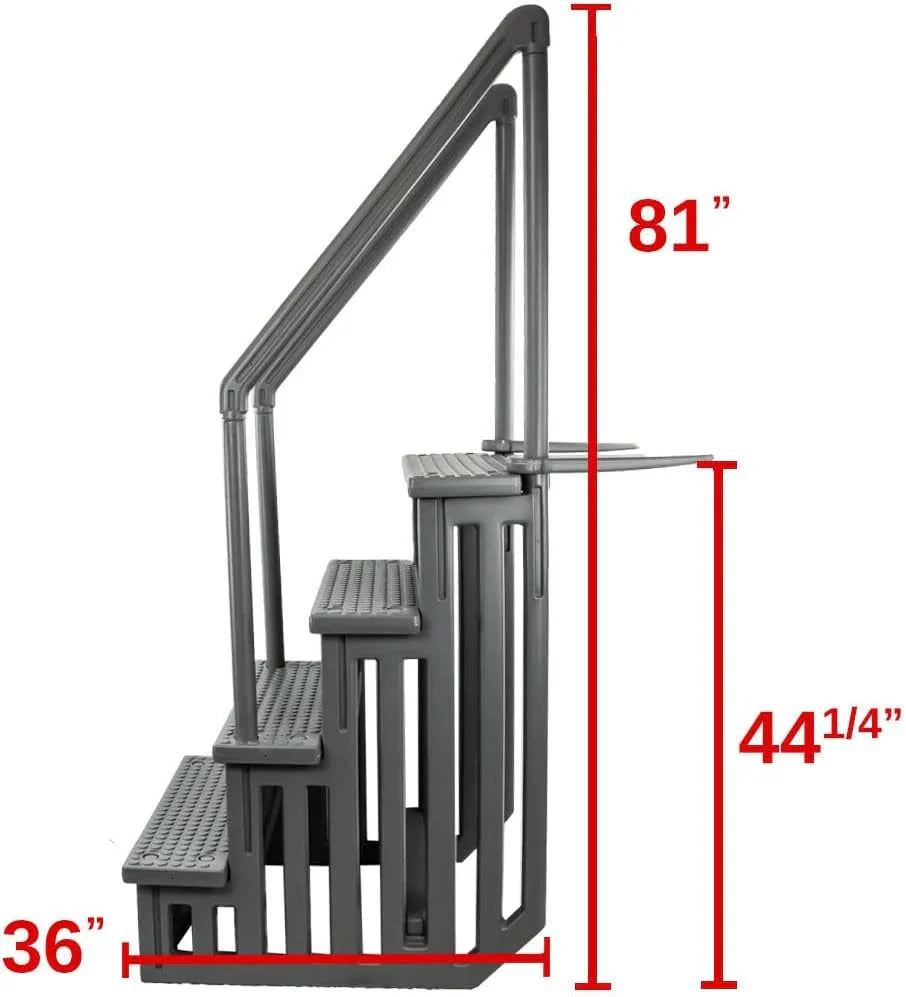 Non-slip entry steps for pools | Grey | For above-ground pools | Can be installed on terraces with a height of 122 to 137 cm | Load capacity up to 136 kg