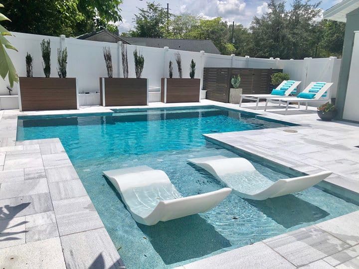 Classic White - in-Pool Chaise Lounger �C Designed for Water Depths Up to 9�� �C Aqua Outdoors �C Set of 2 �C Compatible with All Pool Types - Poolside & Sun Deck Tanning