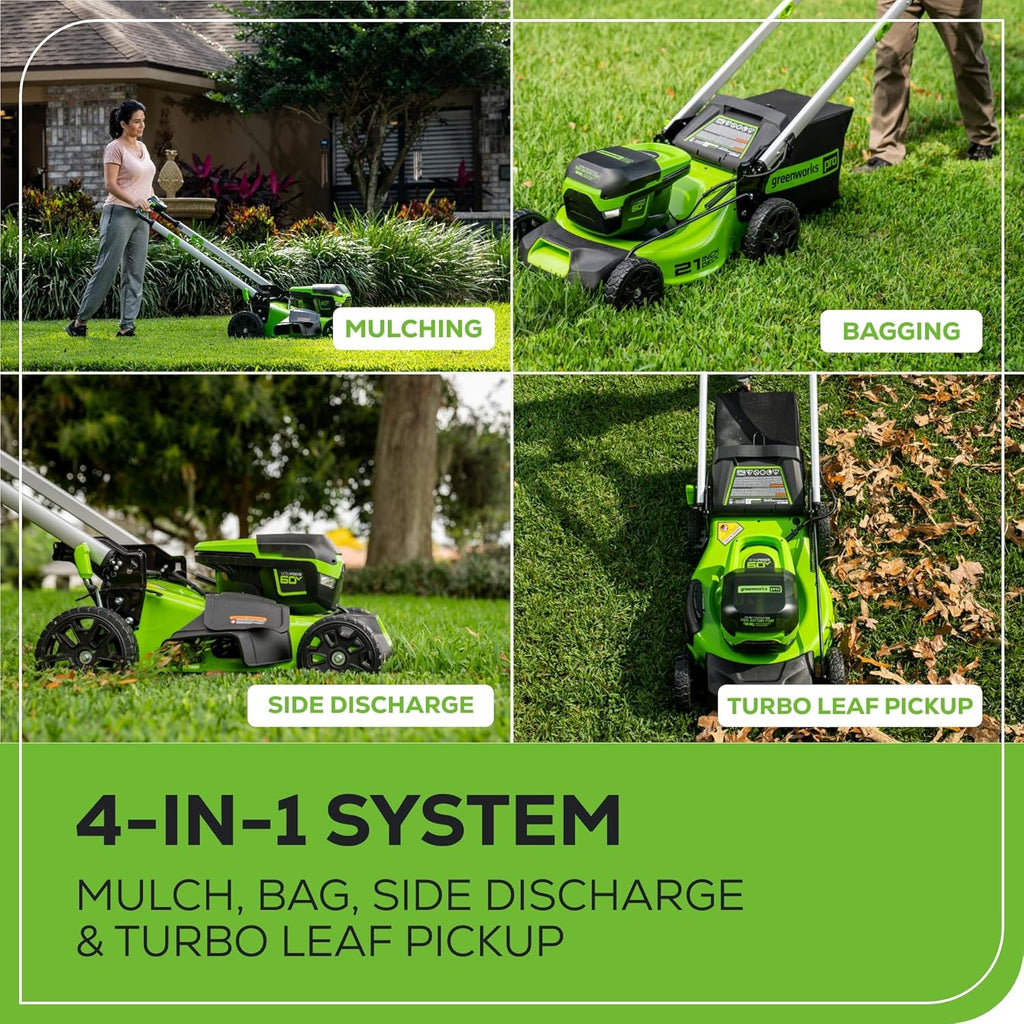 Greenworks 60V 21?? Cordless (Self-Propelled) Lawn Mower , 2 x 4.0Ah Batteries and Dual Port Rapid Charger