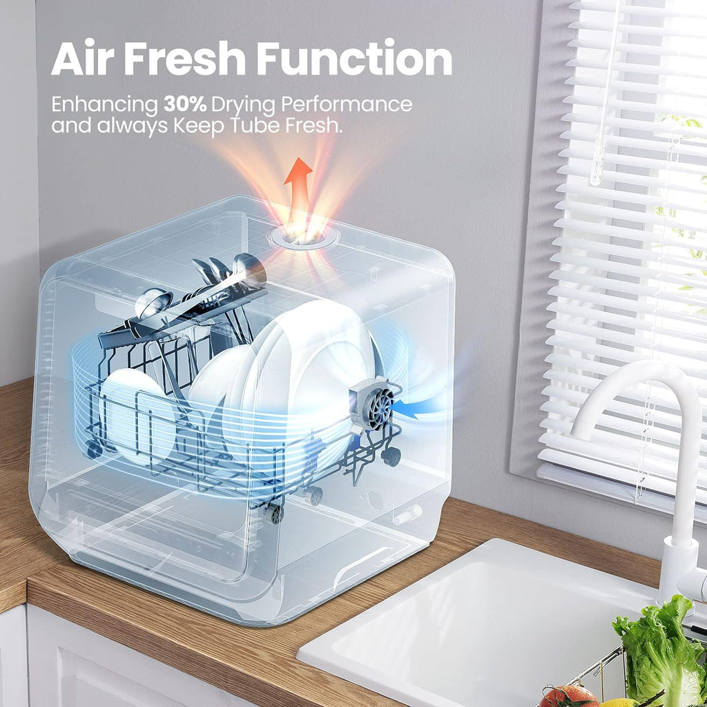 COMFEE' Portable Dishwasher Countertop with 5L Built-in Water Tank, No Hookup Needed, 6 Programs, 360?? Dual Spray, 192?H High-Temp& Air-Dry Function, Mini Dishwasher for RVs, White