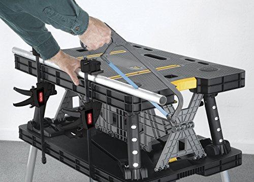 2024 Keter �C 197283 Folding Table Work Bench for Miter Saw Stand, Woodworking Tools and Accessories with Included 12 Inch Wood Clamps �C Easy Garage Storage Black/Yellow