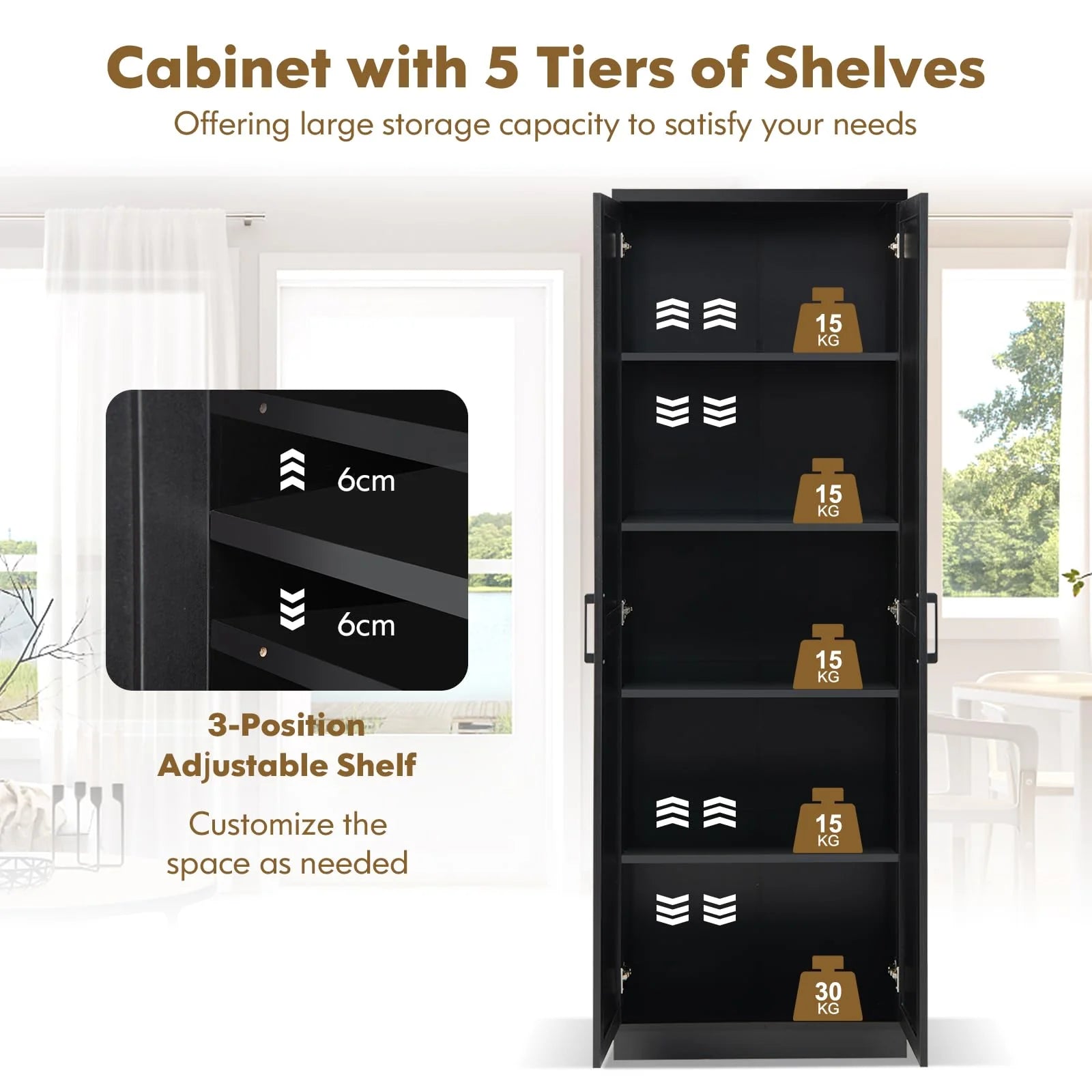 Giantex 178 cm Kitchen Pantry Cabinet, Utility Storage Cabinet w/ 2 Doors & 5 Shelves
