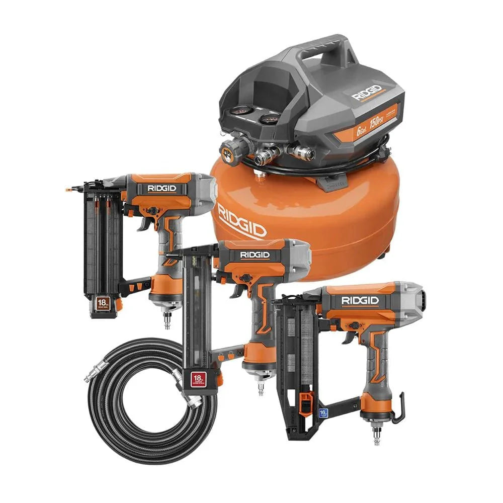Portable electric flat compressor (6 gallons) with 18GA brad nailer, 16GA straight nailer and 18GA stapler R69603FK