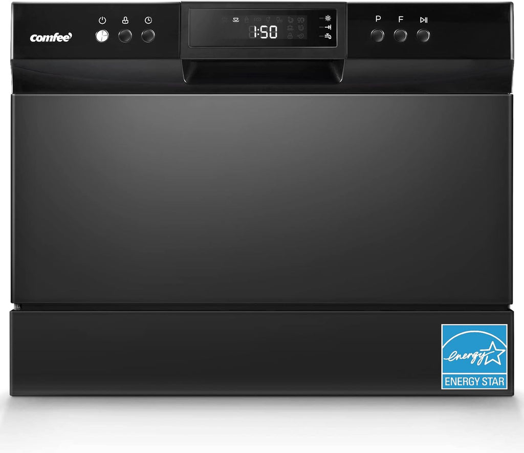 Countertop Dishwasher, Energy Star Portable Dishwasher, 6 Place Settings & 8 Washing Programs, Speed, Baby-Care, ECO& Glass, Dish Washer for Dorm, RV& Apartment, Black