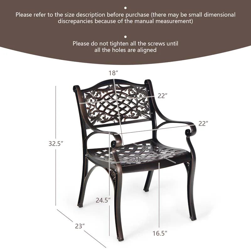 2/4Pcs All-Weather Cast Aluminum Chairs with Armrests & Curved Seats, Outdoor Dining Chairs Patio Bistro Armchairs