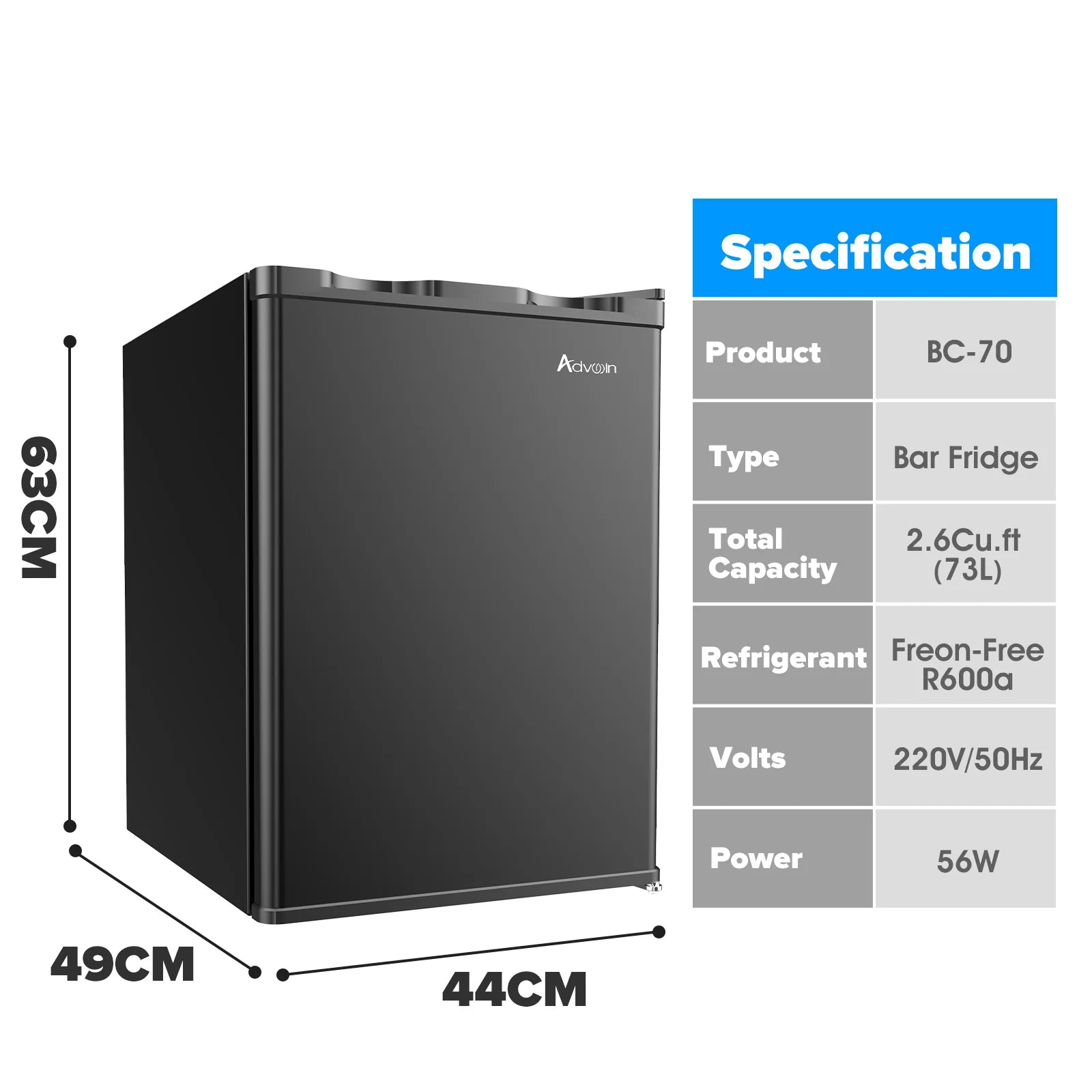 73L Electric Mini Fridge Freezer Portable Bar