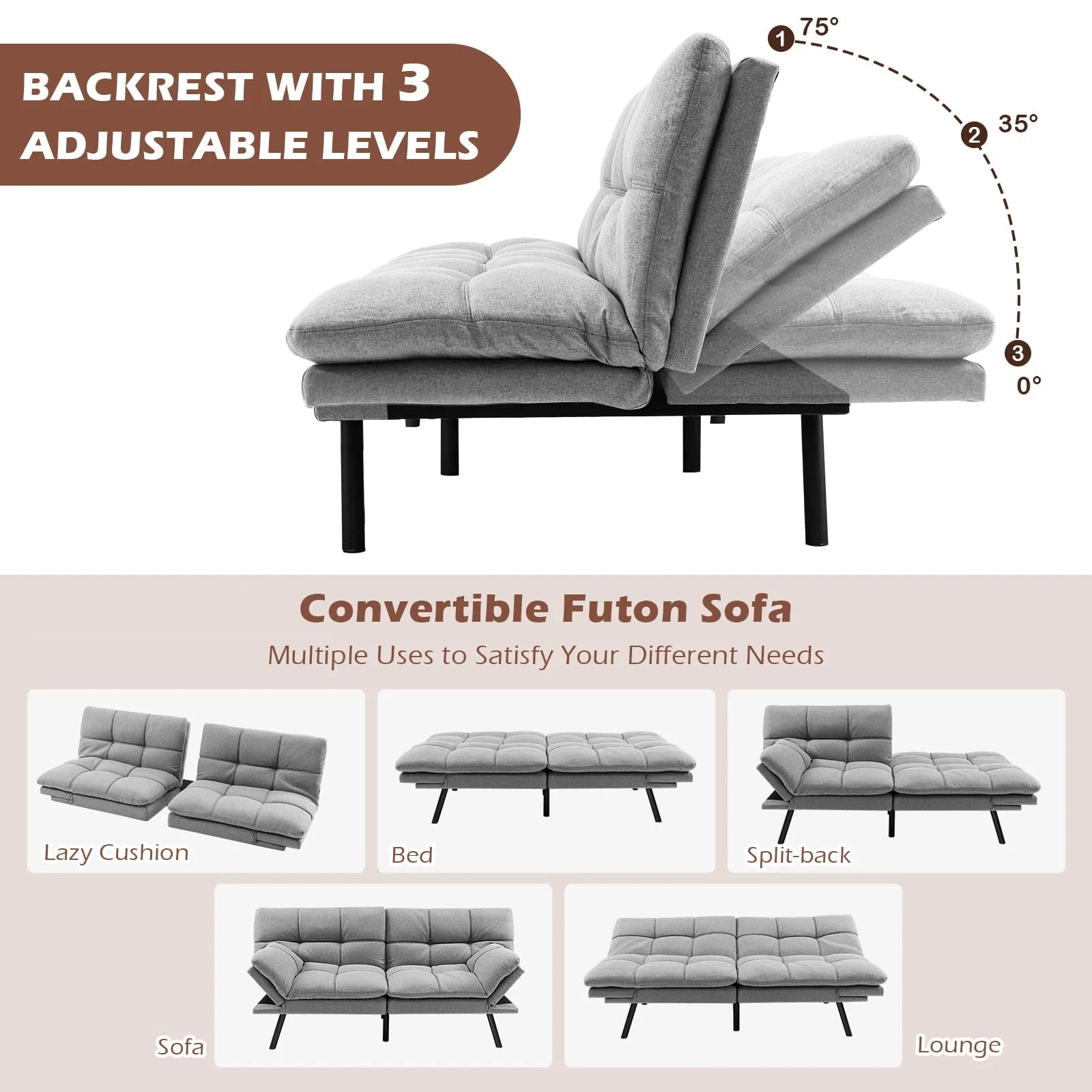 Giantex Convertible Sofa Bed, Memory Foam Futon Couch Bed