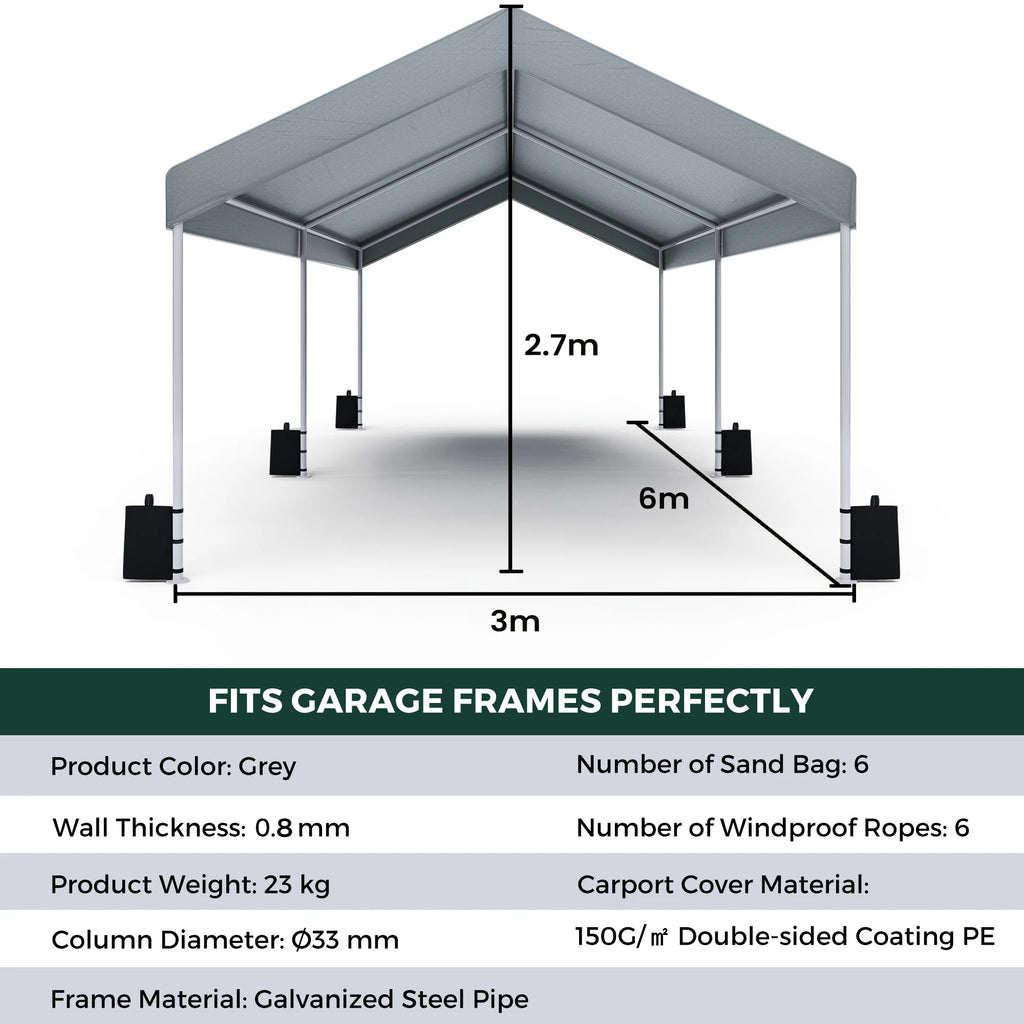 3x6m Waterproof Carport Canopy Portable Garage