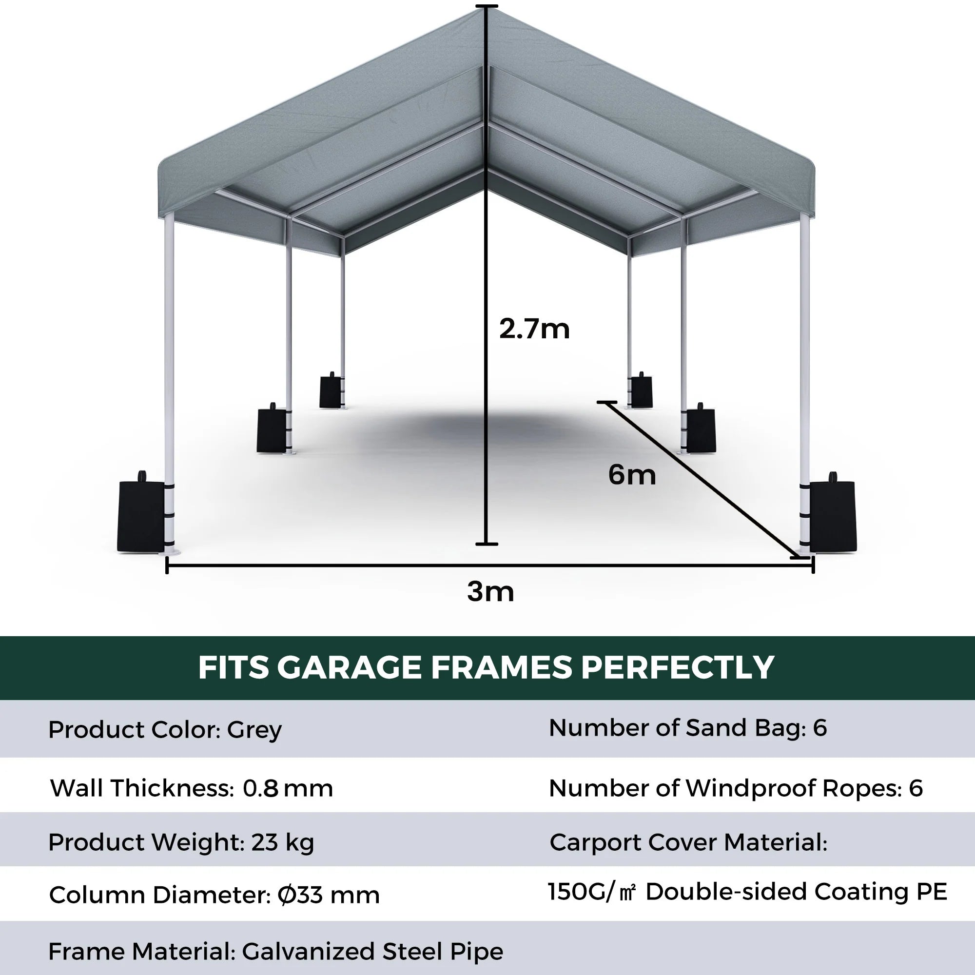 3x6m Waterproof Carport Canopy Portable Garage