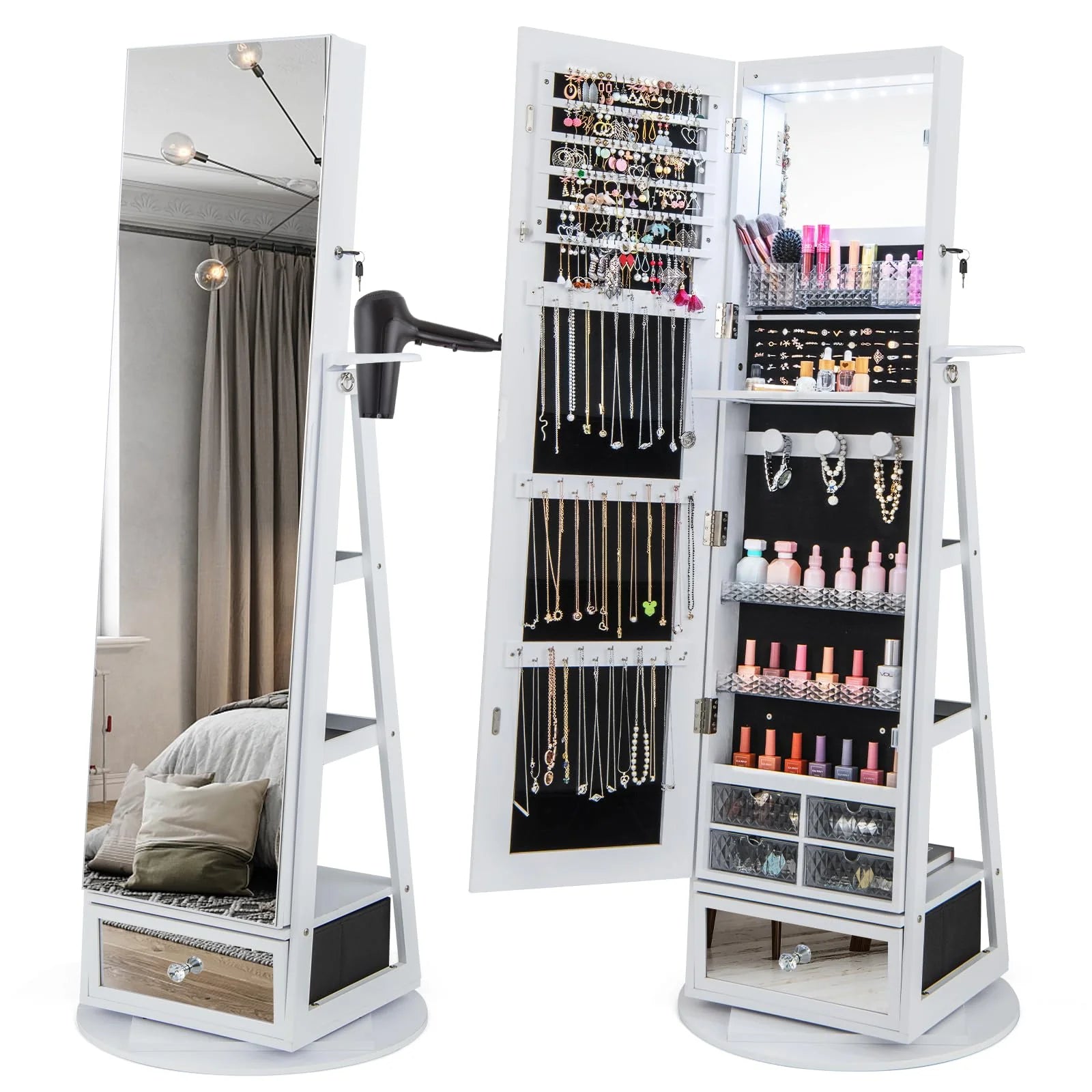 Giantex 360�� Swivel Jewelry Cabinet w/Full-Length Mirror