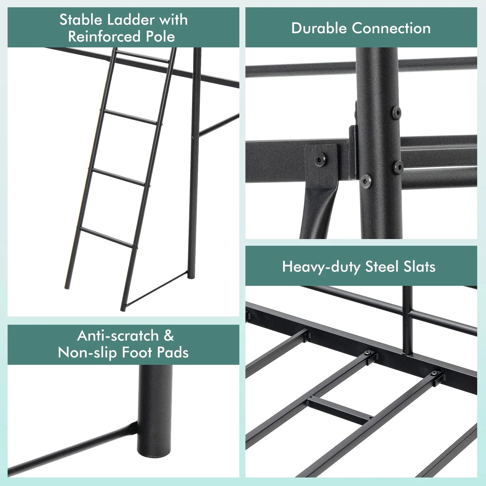 Twin Metal Loft Bed, Heavy-Duty Loft Bed Frame with Ladder & Safety Guard Rails
