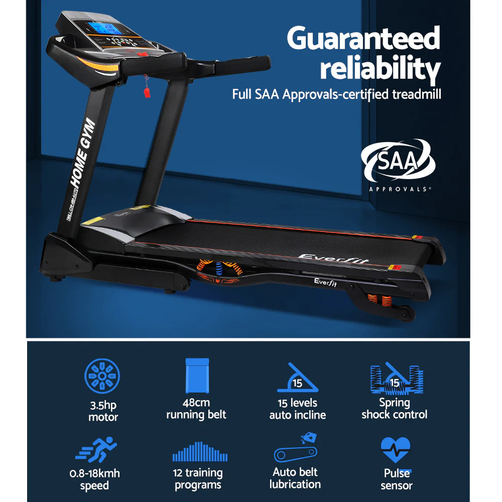 Everfit 480mm Treadmill Electric Auto Incline Home Gym Fitness Black