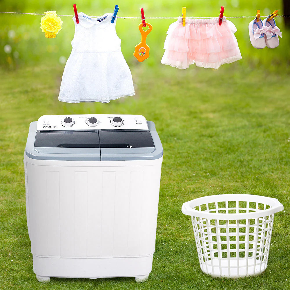 Portable Twin Tub Washing Machine 5KG with Timer - Devanti