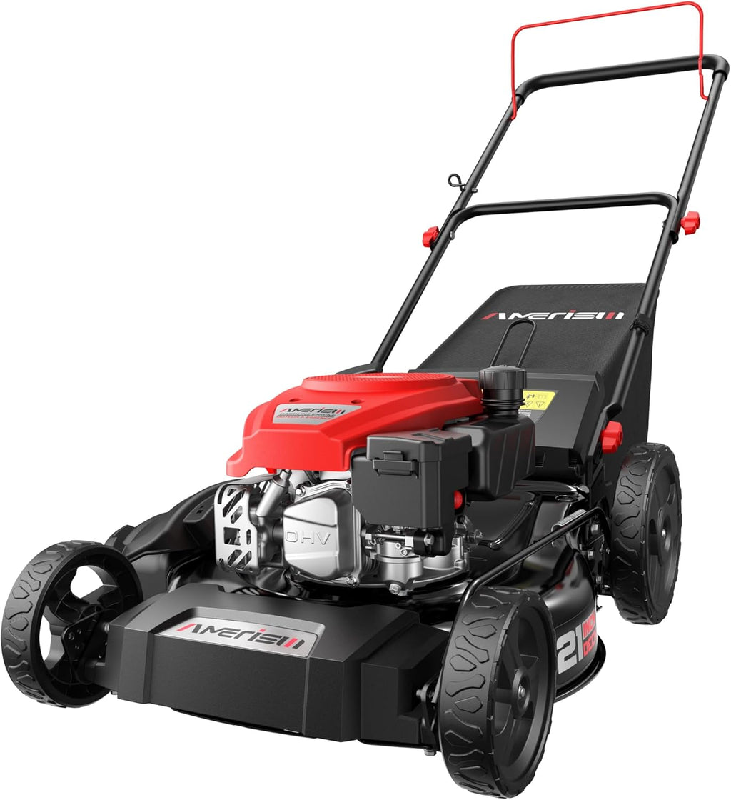 21" Steel Deck Gas Lawn Mower, Heavy-Duty 3-in-1 Push Mower, 144cc 4-Stroke Engine, 6-Position Height Adjustment, Large 1.4 Bushel Grass Catcher, Durable & Efficient for Yard & Garden