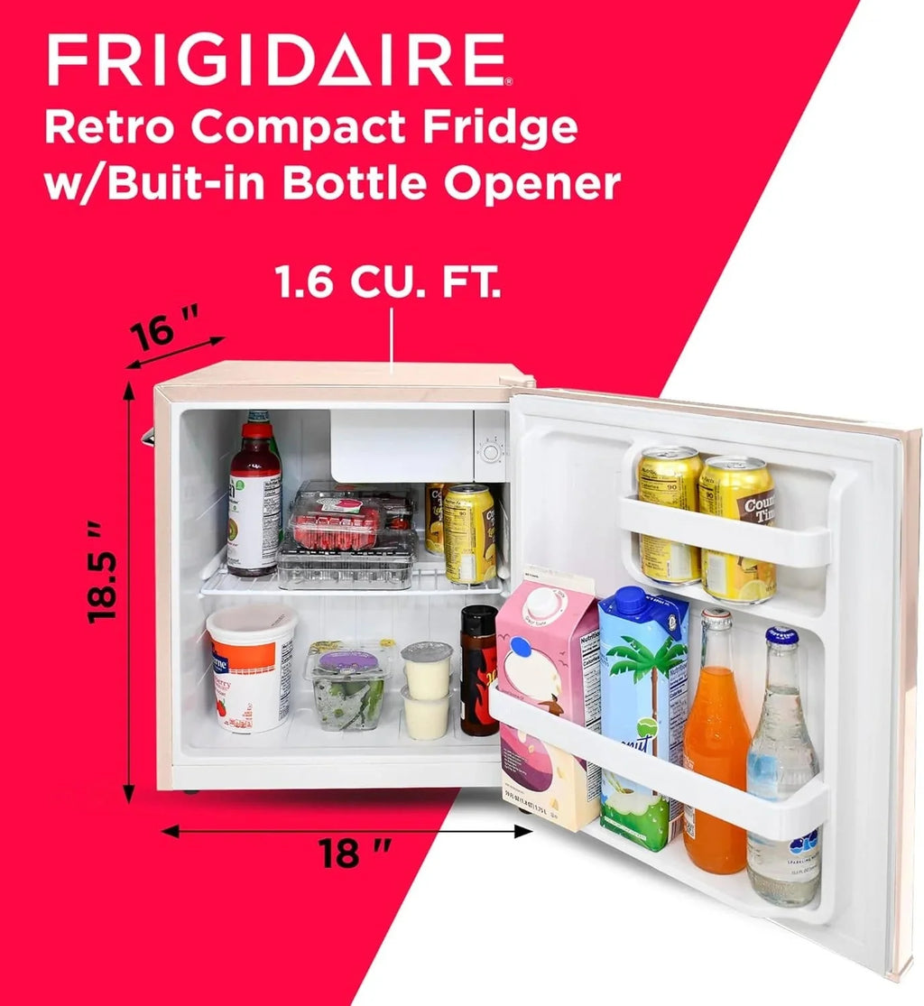 Frigidaire EFR176 Retro Compact Fridge with Chiller Mini Refrigerator with Built-in Bottle Opener for Office, Bedroom, Dorm Room or Cabin, 1.6 cu ft 16" D x 18" W x 18.5" H, Moonlight