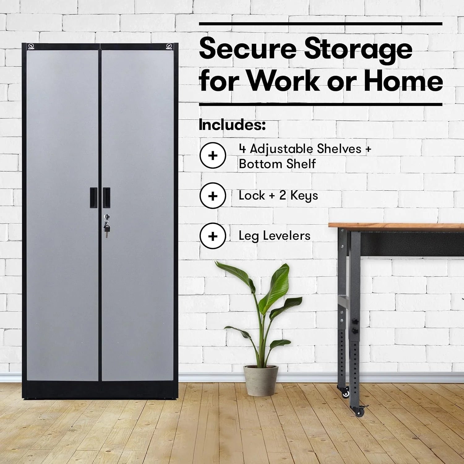 Heavy Duty Metal Garage Locker - 71 "tall large steel multipurpose locker with adjustable shelves and door locks - black and silver