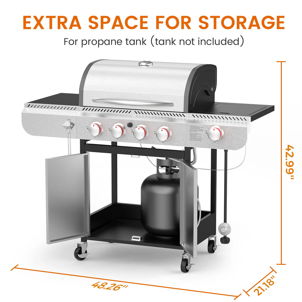 3+1/4+1 Burner Freestanding Propane Gas Grill With Side Burner And Cabinet