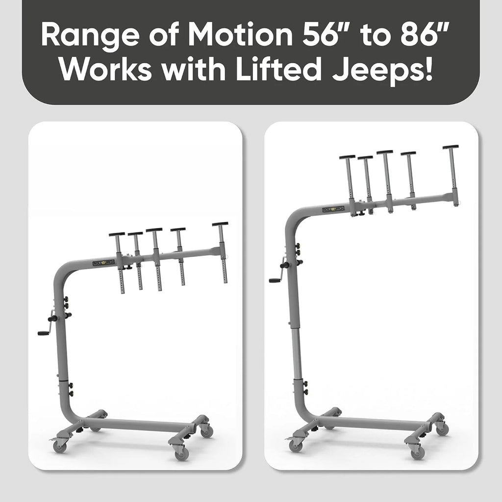 Hardtop removal jack for Jeep Wrangler, one-person system