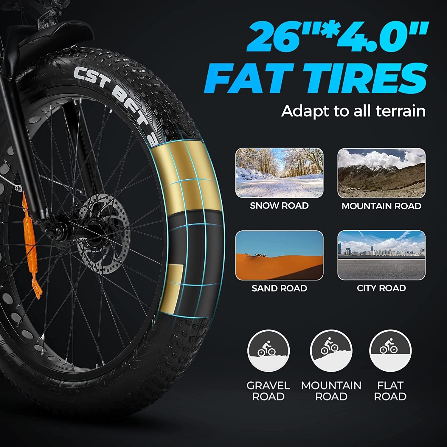 Outdoor electric bike with 48V/15Ah lithium battery �?Black